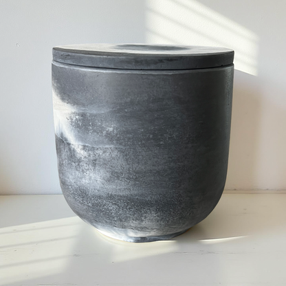 Handcrafted Raw Concrete Vessel with Lid