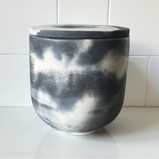 Handcrafted Raw Concrete Vessel with Lid